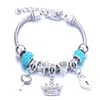 Antique Original Crown key lock Shape Charm Bracelets For Women Glass Beads Brand Bracelet Bangle DIY Jewelry Gifts GC1066