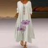 Plus Größe Kleider Frauen Maxi Kleid Drucken Täglichen Casual Langarm Femmen Vintage O Neck Bohemian Sommer Robe Femme # t1G