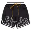 RHUDE MENSメッシュショーツファッションメンズカジュアルリフレクティブスケートボードヒップホップビーチポケット高品質の白いボーダーショートアジアサイズPPDH