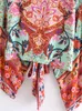 Boho Vintage Floral Print Beach Summer Short Kimono Women Fashion Ladies Blouses Casual V Neck Batwing Sleeves Bohemian Cover-Up 220512