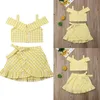 Summer Clothing Toddler Kid Baby Girl Plaid Clothes Vest Crop Top Off Shoulder Shirt Irregular Skirt 2Pcs Outfit Set 220615