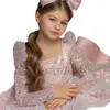 Ganze Blumenmädchenkleider Pailletten Prinzessin Kleid Schleife Langarm KostümFestzug Kleid Kinder Geburtstag Party Kleider251n