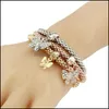 Charm Bracelets Jewelry New Three-Color Popcorn Bracelet Sets Stretch Bangles Crystal Rhinestone Music Note Butterfly Square Spacer Charms F