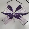 Y2K Butterfly Sequin Crop Top Kvinnor Sommar Backless V Neck Sexig Klubb Kostym Outfits Festival Kläder Bandage Bra Toppar 220325