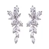 Fashion Bridal Jewelry Leaf Zircon Drop Earrings for Women Silver Rose Gold Color Crystal Wedding Earrings Brides Gift brinco CL0372