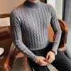 Autumn Winter Turtleneck Fashion Simple Slim Sweater Men Clothing High Collar Casual Pullovers Knit Shirt Plus size S3XL 220812
