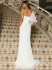 Missord Pailletten-Abendparty-Brautjungfernkleid, einschultriges, bodenlanges Maxi-Hochzeits-Abschlussballkleid mit hohem Schlitz, rückenfrei, für Damen, Weiß, 220510