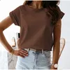 100% coton t-shirt femmes été surdimensionné solide t-shirts de base 9 couleur décontracté lâche t-shirt coréen col rond kaki hauts 220321