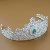 Sunspicems Trendy Marokko Haar Sieraden Dames Tiaras Mint Groene Crystal Bruid Bruiloft Bijoux Bloem Crown Gold Color Dubai Bijoux AA220323