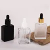 Elegant glas eteriska oljeflaskor 15 ml 30 ml 50 ml 100 ml klar frostad svart droppflaskfyrkantsbehållare