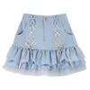 Японский Kawaii Mini юбка женские летние повседневные дизайнер элегантный ITA сексуальная высокая талия кружева бандаж Y2K Sweet 220401
