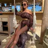 Women Beach 2pcs Leopard Bikini Cover Ups Swimsuit Off Shoulder Top High Waist Dresss Sexy Ladies Cover Up 220524