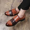 Monk Shoes Casual Leather Shoes Pu Round Head Flat Bottom Break Classic Fashion Double Buckle Crocodile Pattern European And American Trend One Pedal
