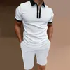رجال شورتات غير رسمية مجموعة متتالية الصيف أزياء الصلبة لون 2 قطعة مجموعات الرجال سحاب بولو قميص قصير الأكمام بدلة 220609