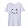 만화 여자를위한 귀여운 고양이 셔츠 짧은 소매 O- 넥 코튼 탑 검은 흰색 느슨한 티 셔츠 펨 메모