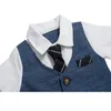 Bébé Garçon Vêtements D'été Coton Formelle Barboteuse Gentleman Cravate Tenue Nouveau-Né Une Pièce Vêtements Beau Bouton Combinaison Costume De Fête 967 E3