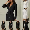 Abiti da donna Blazer Autunno Inverno Blazer da donna Casual Taschino doppio petto Giacche lunghe Capispalla manica eleganteDonna