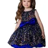 Paljett Guldflickor Pageant Dress Ball -klänning Lång turkos Organza Crystals Ruffled Flower Girls Birthday Party Dresses For Junior