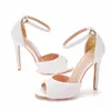 Gladiator buckle riem pumps platform sandalen witte parel vrouwen trouwschoenen dunne hoge hakken feest nestiletto