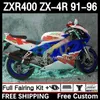 Bodywork Kit For KAWASAKI NINJA ZXR-400 ZX 4R Cowling ZXR 400 CC 400CC Fairing 12DH.118 ZX-4R ZXR400 91 92 93 94 95 96 ZX4R 1991 1992 1993 1994 1995 1996 Body blue white