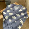 Hikigawa Sweter Kamizelka Kobiety Student Koreański Harajuku Soft Casual Clouds Drukowane V Neck Pullover Tank Luźne Knit Bez Rękawów Topy 220325