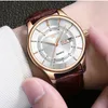 High Quality Rose Gold Dial Watch Men Leather Waterproof 30M Watches Business Fashion Japan Quartz Movement Auto Date Male Clock 220407