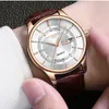 Wysokiej Jakości Rose Gold Dial Oglądaj Mężczyźni Skórzane Wodoodporne 30m Zegarki Biznes Moda Japonia Kwarcowy Ruch Auto Data Męski Zegar 220407