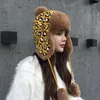 Berets 2022Winter Beanie Hat For Women Caps Leopard Knitting Thick Warm Faux Fur Ear Protector Soft Fluffy Earflap Bombe Hats ForWomen