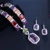 CWWZircons Multi Color Purple Cubic Zirconia Big Square Drop Luxury Wedding Bridal Necklace Earrings Costume Jewelry Set T569 220726