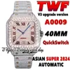 TWF V3 GA0007 Paved Diamonds ETA A2824 Automatik-Herrenuhr, vollständig vereister Diamant, römisches Roségold-Zifferblatt, Schnellschalter-Stahlarmband, Super Edition-Ewigkeitsuhren