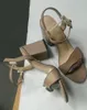 Klasik Kadınlar Yüksek Topuk Deri Sandalet Tasarımcı Sandalet Çift Altın Tonlu Donanım Ayak Bileği Kayışı Sandalet Elbise Düğün Ayakkabı 7.5 /10.5 CMNO21