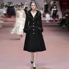 Molhas de lã femininas Gedivoen Runway moda 2022 inverno preto casaco longo giro colarinho frisado bonito único casaco de sexo feminino sexual