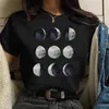 Universum planeter trycker kvinnor estetiska kawaii grafik t shirt kvinnlig tee retro svarta damkläder