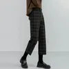 Herfst winter vrouwen plaid potlood broek wollen rechte broek vrouwelijke hoge taille losse engeland stijl enkellengte 220325