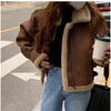 Sungtin ull fleece lapptäcke faux läderjackor kvinnor vinter förtjockar pure pu kort överrock kvinnlig lös streetwear vintage l220728