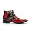 Autumn Winter Men Shoes Wedding äkta läder Male Ankle Boots Snake Skin Birthday Present Shoes Studded Zapatos Hombre