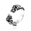 Männer Edelstahl Krallenring Vintage Open Cool Double Skull Ringe Gothic Punk Biker