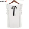 Dames PoloS Blouse Summer Fashion Lotus Leaf O-Neck Casual Shirt Ladies Bow Chiffon Blouses Tops S-XL Witte Yellowwomen's Poloswomen's