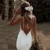 Robes de mariée sirène d'été col en V dentelle sexy pour les femmes 2022 élégantes bretelles dos nu sans manches Boho robes de mariée Simpe Vestido De Noiva SZLCNM01