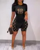 Designer Tracksuits Sexig Casual Short Sleeve Leggings Outfits Fashion Print Ladies Split Loose T Shirt Två stycken Set