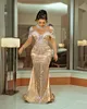 2022 Plus Size Arabisch Aso Ebi Gold Luxuriöse Meerjungfrau-Abschlussballkleider Stehkragen Abendkleid Formale Party Zweiter Empfang Geburtstag Verlobungskleider ZJ667