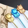 100pcs / lot Cake Lucky Cat Stir cuillère colorée