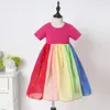 Mädchen Kleider Kinder Designer Kleidung Regenbogen Prinzessin Kleid Bodenlanges Baby Patchwork Gaze Sommerkleid Kleinkind Weihnachten Neugeborene Boutique Kleidung