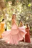 Boho Chiffon Bridesmaid Dress 2023 A-Line Spaghetti Straps Ruffle Maxi Evening Gown Floor-Length Slit Backless Maid of Honor Party