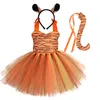 Halloween Animal Cosplay Costume for Children Forest Theme Cows Tiger Giraffe Leopard Zebra Tutu Dresses Performance Dance Sets 220422