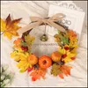 装飾的な花の花輪お祝いパーティー用品ホームガーデン秋リーフカボチャの花輪、感謝祭ハロウィーンの玄関のドアの装飾