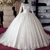 Arabie saoudite Dubaï robe de mariée robe de bal avec manches longues paillettes perlées dentelle appliques princesse robes de mariée à lacets dos grande taille robes De Novia CL0433