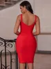 Bandage Dress Red Summer Women's Midi Dress Bodycon Elegant Sexig högkvalitativ gul rosa Vit Evening Party Dress Club 220509