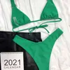 Verde halter bikini 2021 mujer triangolo micro costume da bagno da donna taglio alto costume da bagno senza schienale femminile sexy beach wear Y220420