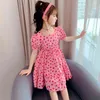 2022 Summer Girls Dress Fashion Lace-Up Design Girls Dress Kids Strawberry Red Princess Floral Dress G220518